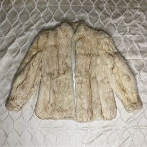 Elegant Cream Real Rabbit Fur Jacket Coat Made in Hong Kong